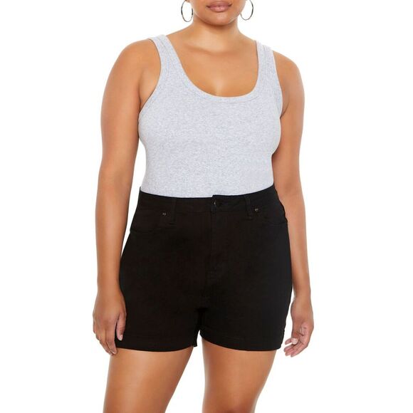 Black Twill High-Rise Cotton Shorts, Forever 21, Plus Size, 1X, NEW - Picture 1 of 7